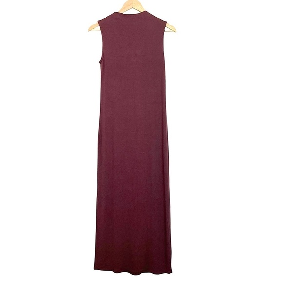 AMOUR VERT Ribbed Maxi Dress Sleeveless Side Slits Modal Blend Raisin Brown - Picture 6 of 10